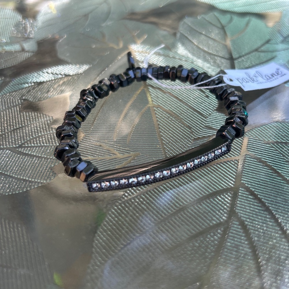 NWT Park Lane Serena Hematite Tone Beaded Stretch Bracelet OS Crystal Bar Glam